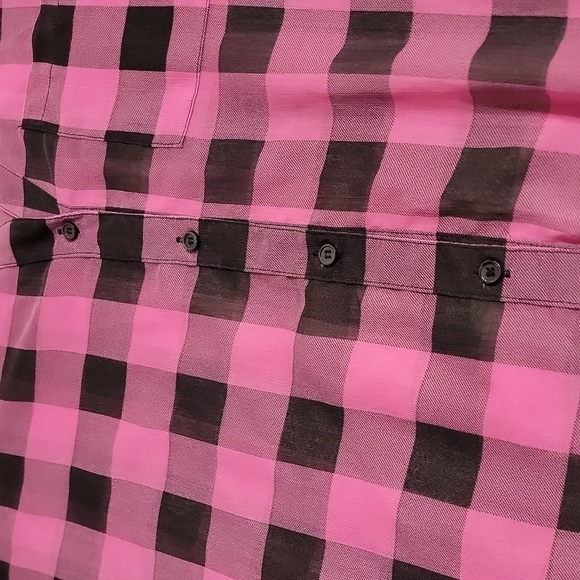 XHILARATION pink and black plaid sheer long sleeve button up blouse size small - Picture 5 of 13